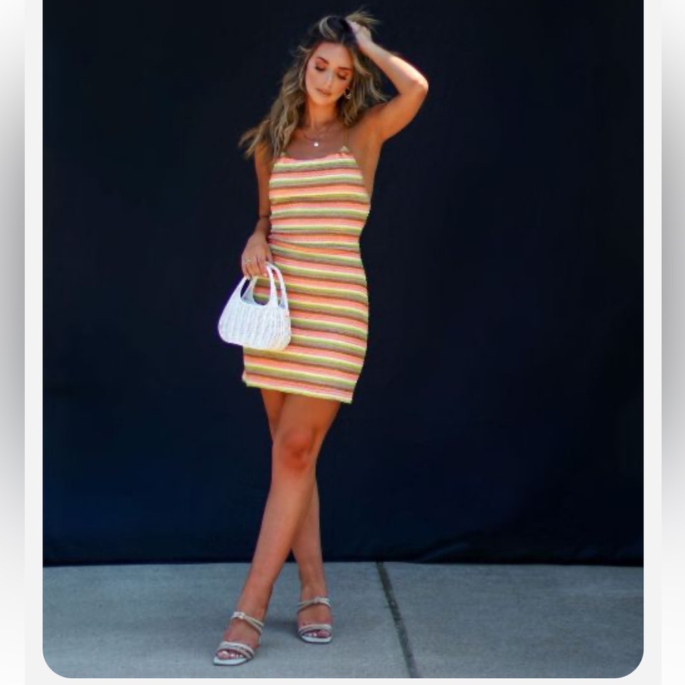 Bristol striped crochet mini dress-Vici